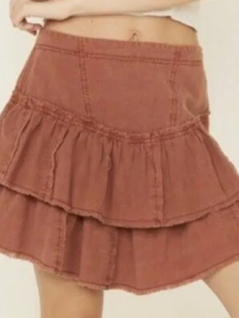 Free People Rust-Tone Tiered Ruffle Mini Skirt - Picture 7 of 13